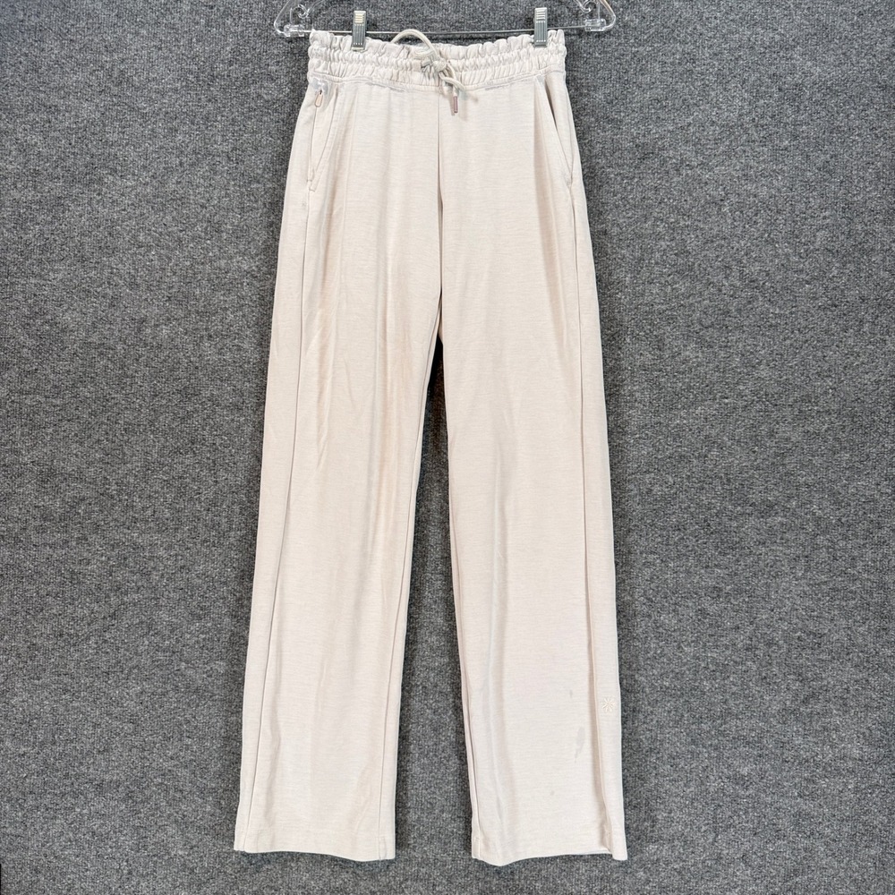 Athleta Sweatpants Womens XXS Wide Leg Pull On Beige Drawstring Loungewear